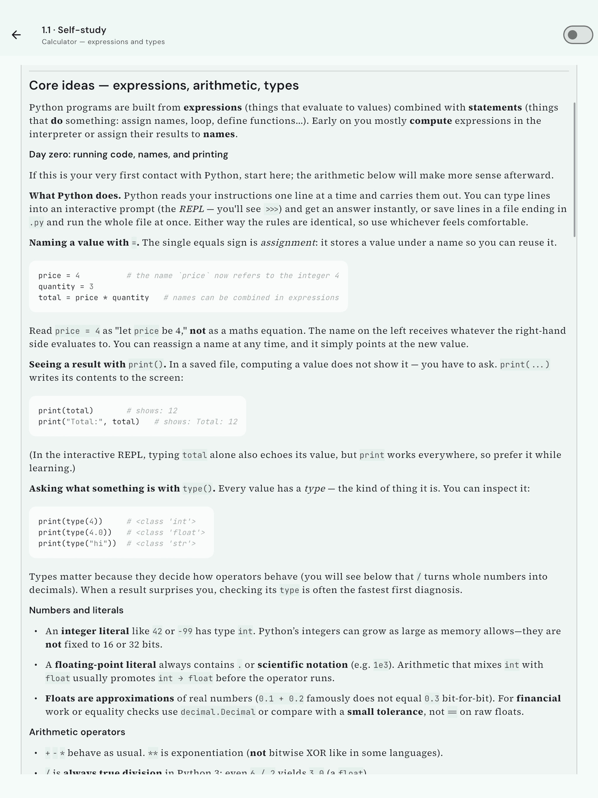 Guided lesson concepts with explanations