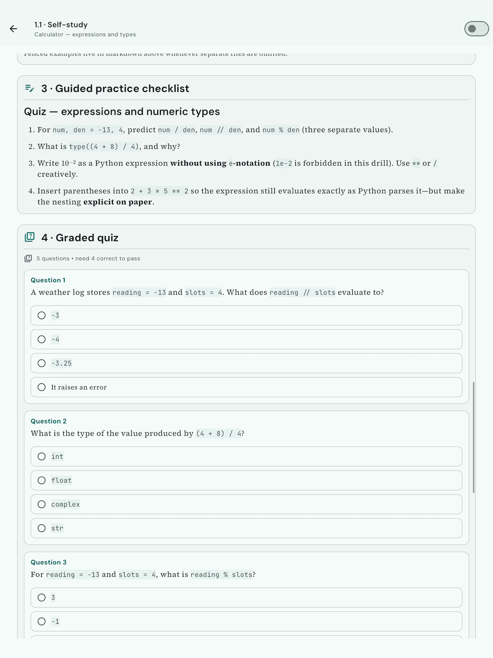 Practice questions with reveal answers